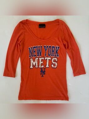 5th & Ocean New York METS Baseball T-Shirt 3/4 sleeves stretch Size S